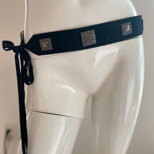 Vintage Retro Suede Leather Fringe Western Shell Concho wrap Statement belt